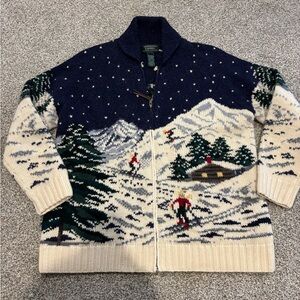 Vintage Lauren Ralph Lauren Rare Zip Up Wool Woodland Ski Sweater Large